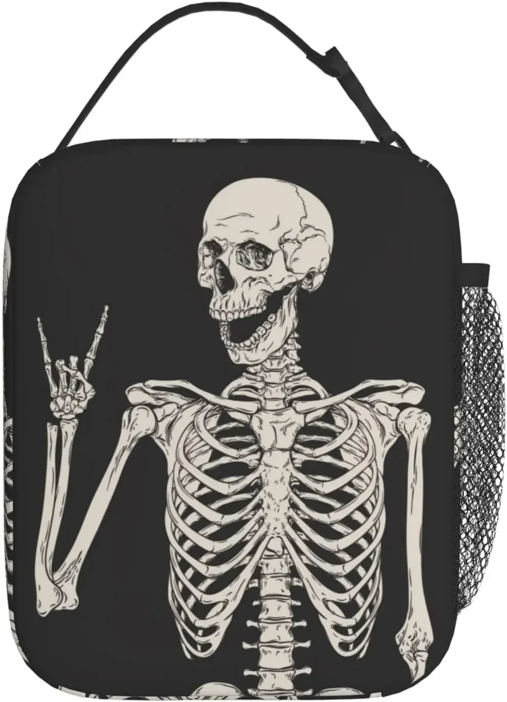 Skeleton Funny Portable Lunch Bag Insulated Lunch Box Reusable Totes with Side Pockets For Women Men Work Picnic Camping