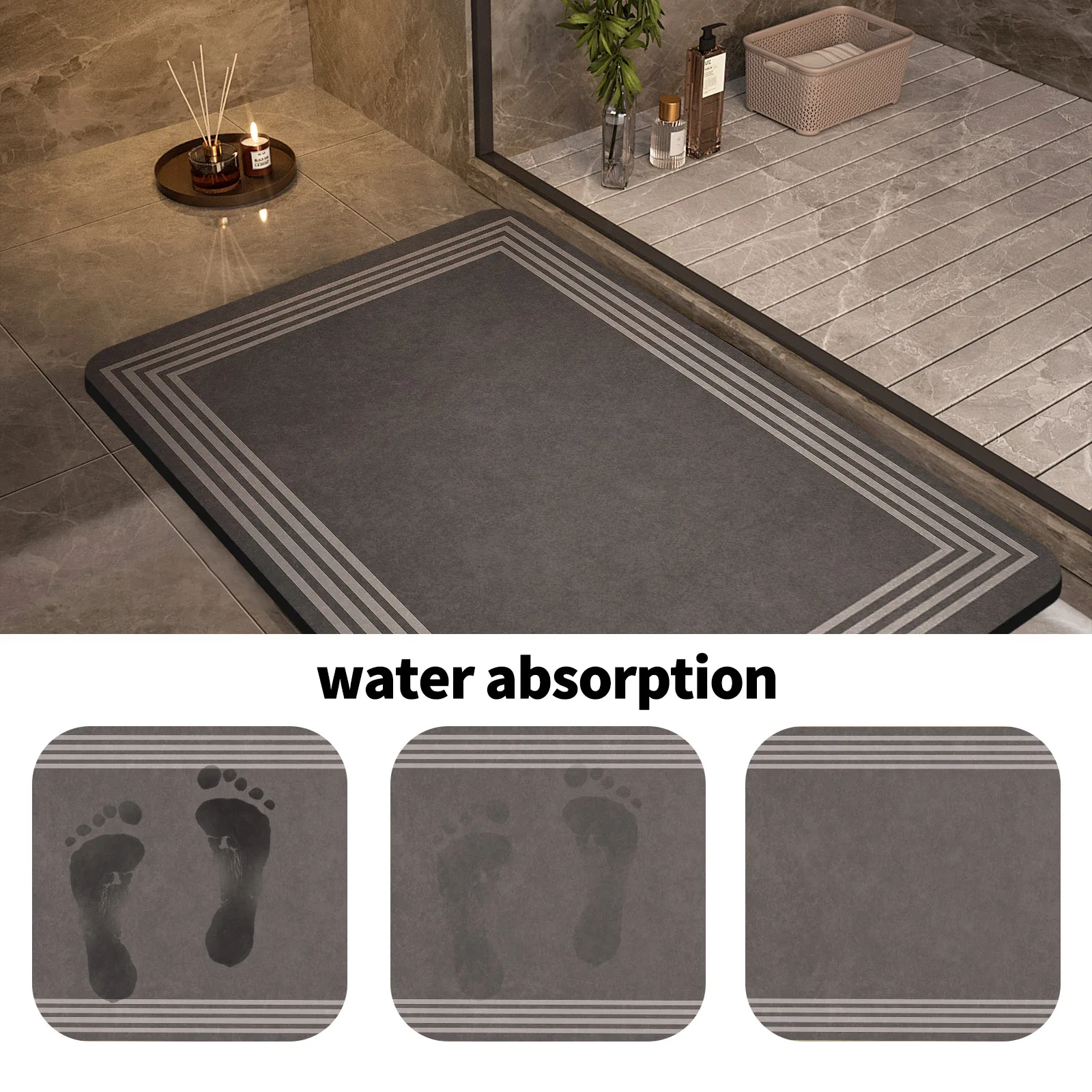 Diotomite Bath Mat Bathroom Anti Slip Shower Foot Mats Super Absorbent Quick Dry Floor Toilet Rug Carpet Doormat Washable