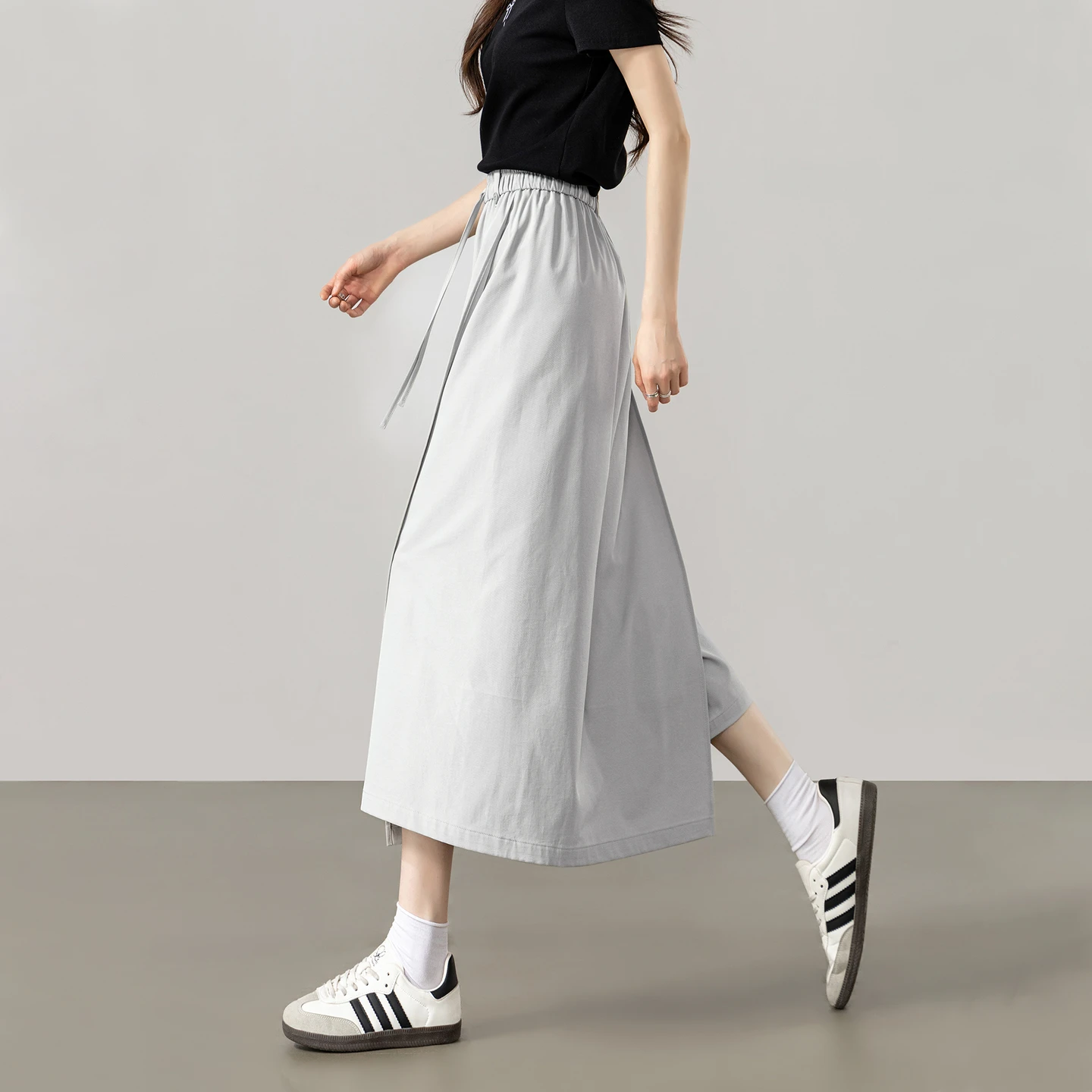 SENTUBILA Women A-Line Skort 2026 Summer Ladies Trousers Drawstring Elastic Waist Casual Commuter Cropped Skirt Pants 162KF7158