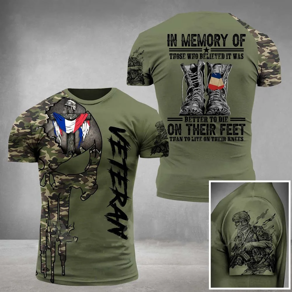 2022 Summer ARMY-VETERAN T Shirt Men\'s French Soldier Field Top 3D Print T Shirt Veterans Camouflage Commando Loose Camisetas