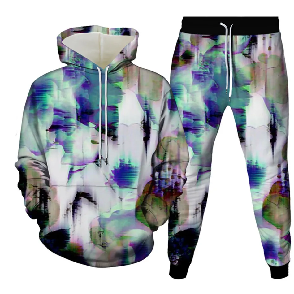 Alien Art Oil Painting Graffiti Print Women Fashion 2pcs Sets Men Hoodies Trousers Tracksuit Female Plus Size S-6XL Suit Clothe