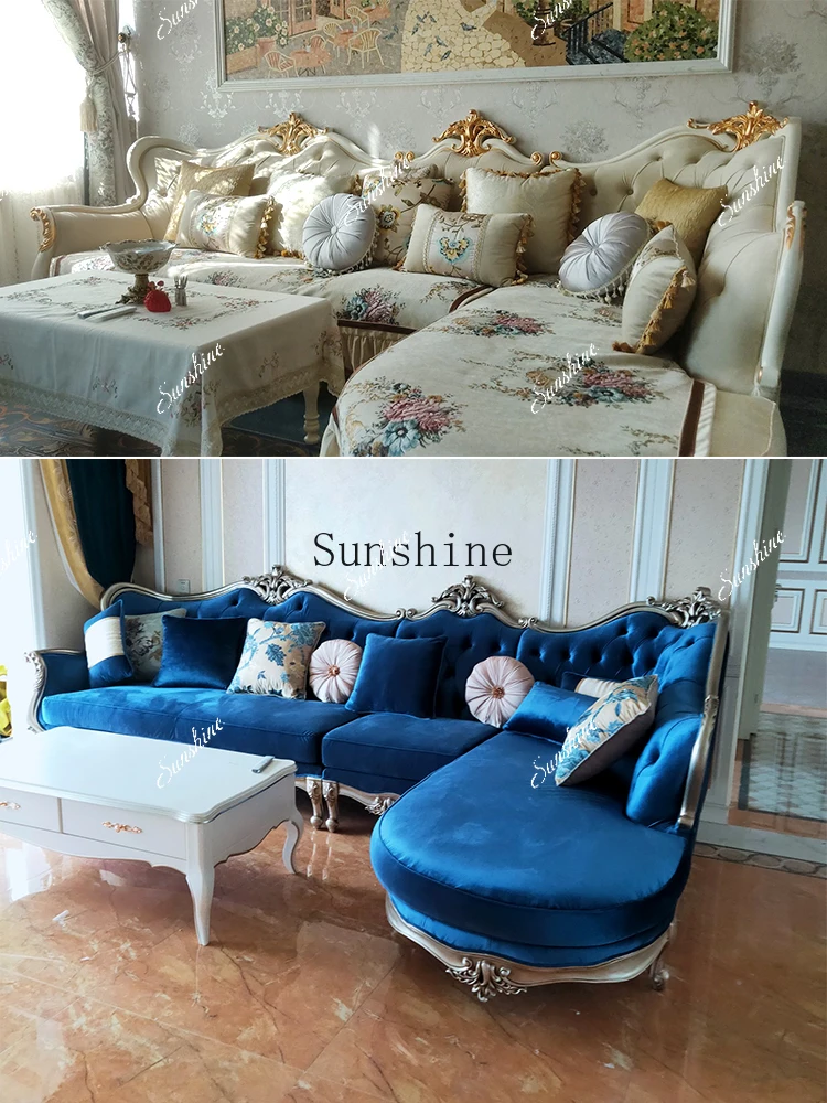 European fabric sofa combination corner L type, living room high-end luxury princess light luxury retro  FT