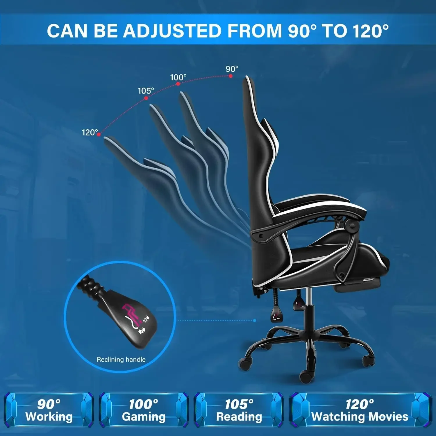 Gaming Chair with Footrest, Big and Tall Gamer Chair, Adjustable Swivel Office Chair, Ergonomic with Headrest and Lumbar Support