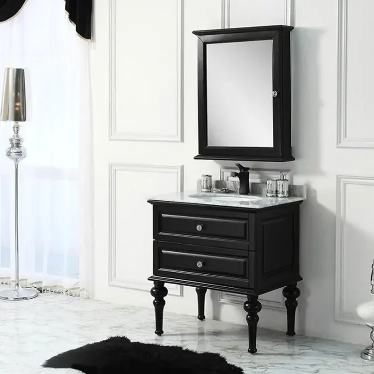 

French Oak Solid Wood Bathroom Cabinet American Cabinet Bathroom Table Floor Type Light Luxury Hand Washing Bathroom Cabine