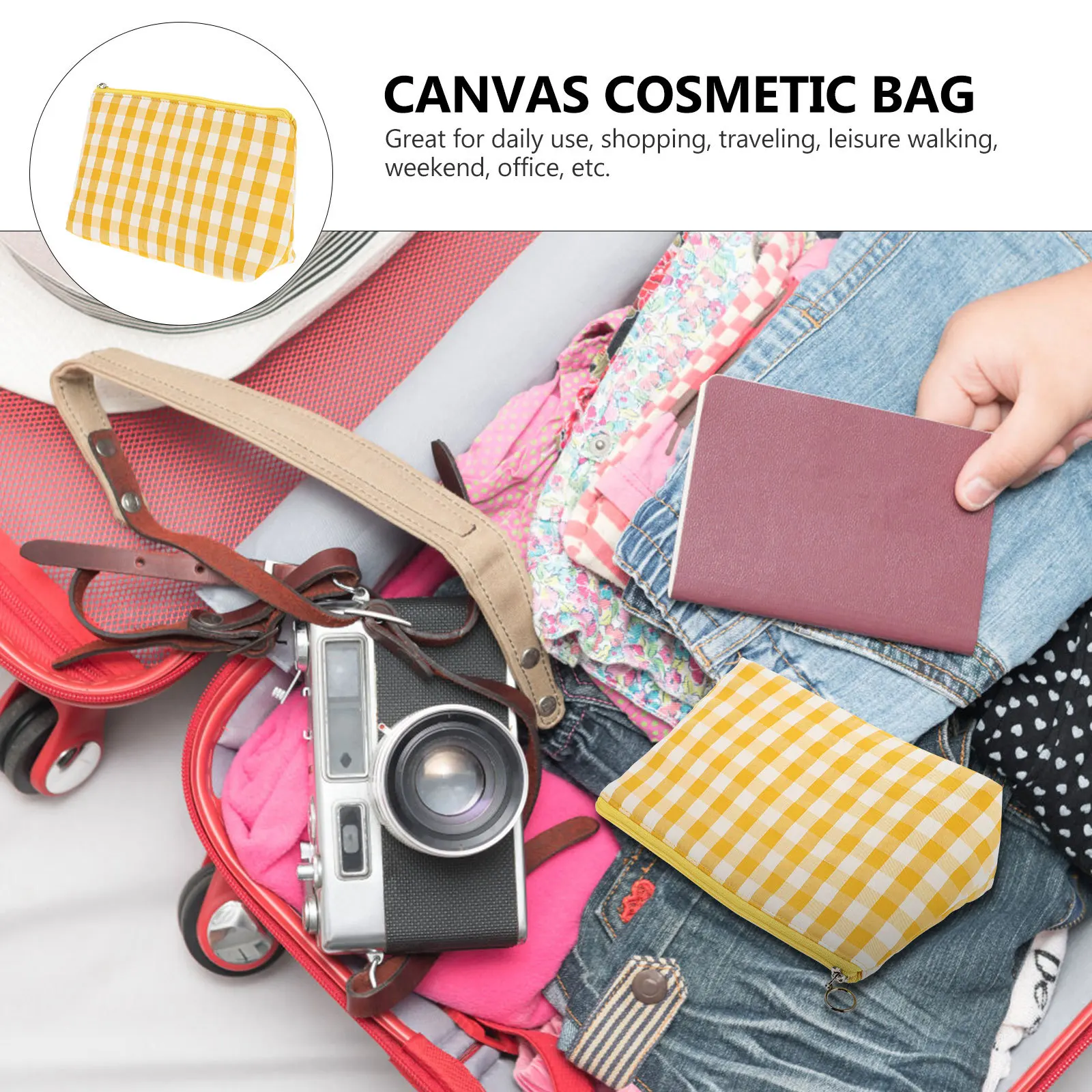 

1Pcs Bag Plaid Canvas Makeup Bag Lightweight Zipper Pouch for Travel Daily Use Toiletry Organizer