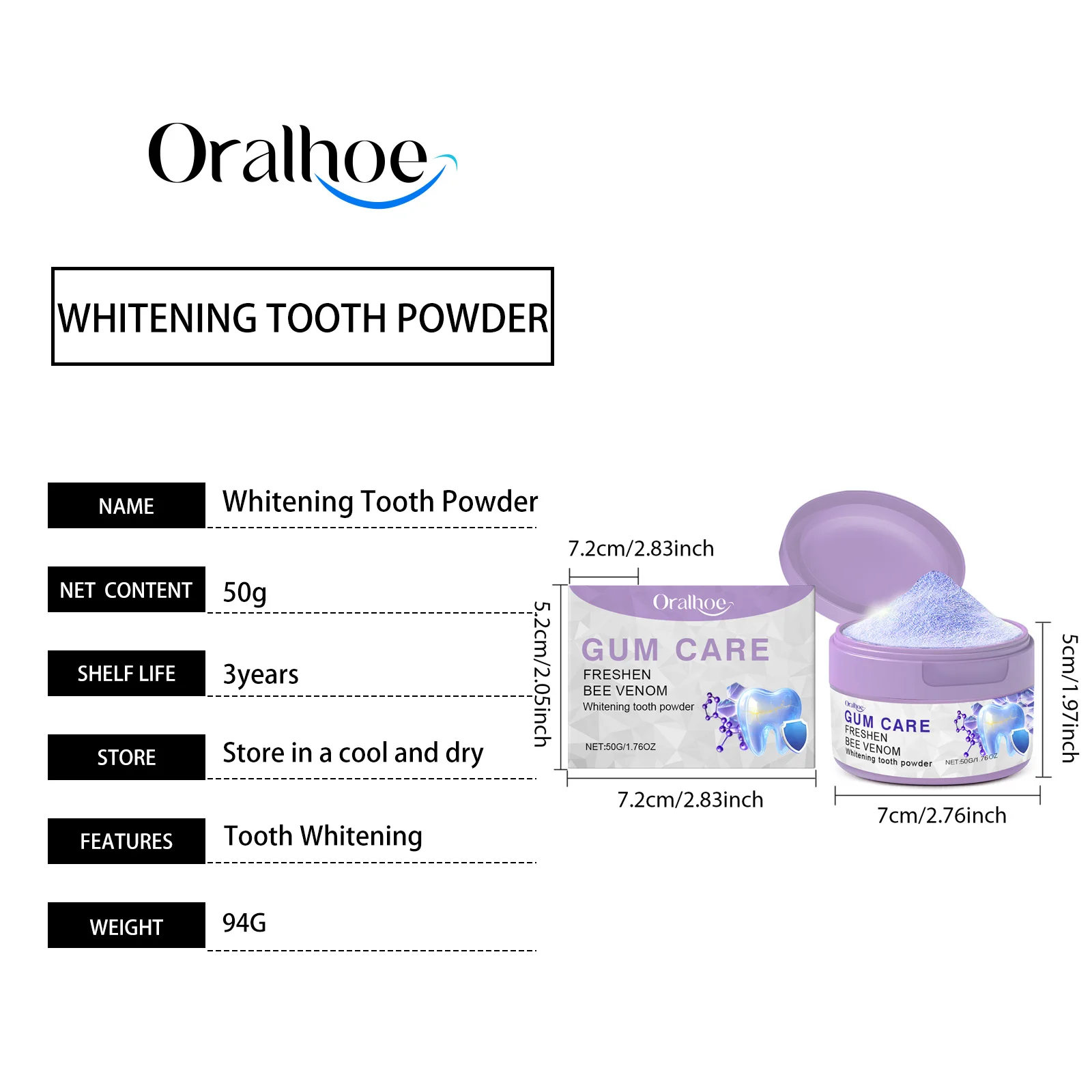 ORALHOE Zahnaufhellungspulver, Bienengift-Formel, schützt Zahnfleisch, Mund, Tiefenreinigung, Zahnlösung, Pigmentablagerung schnell, hellt die Zähne auf