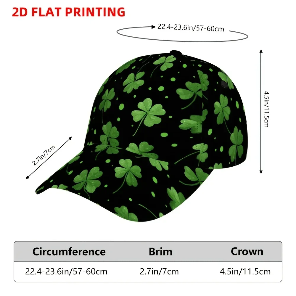 Customization 1pc 2D Flat Printing St. Patrick's Green Clovers Baseball Cap, Curved Brim Baseball Cap, Sports Running Cap, Sun H