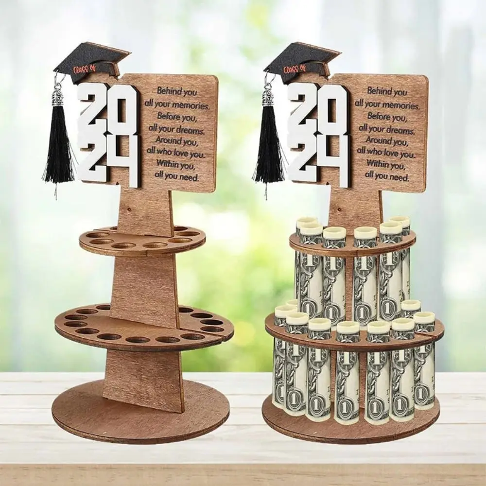 Porte-monnaie en bois fait à la main, chapeau de remise des diplômes, porte-monnaie, cadeau de remise des diplômes, 25 trous