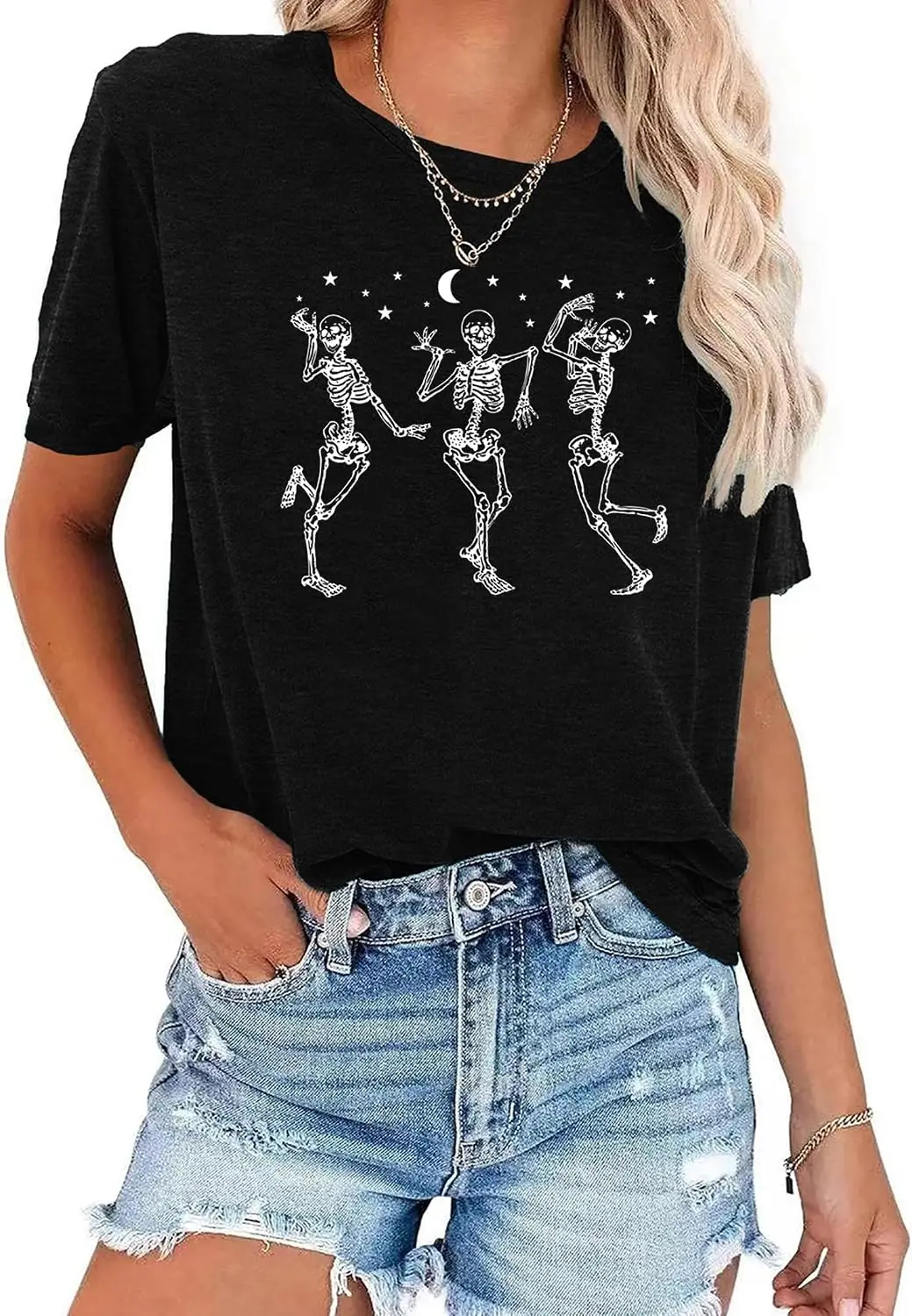 Halloween Shirts for Women: Dancing Skeleton Graphic Tees Pumpkin Halloween Party T-Shirts Tops