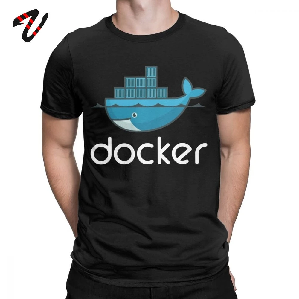 Geek Men T-Shirt Docker Logo T Shirts Linux Javascript Computer Rogramming Developer Tee Shirt Programmer Coder Coding Tops