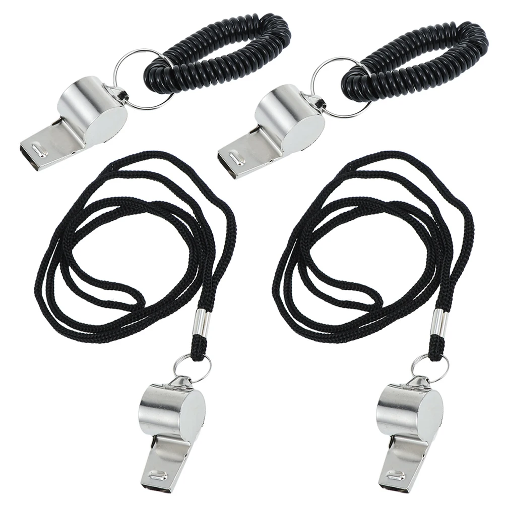 

4pcs Stainless Steel Sports Referee Durable High Frequency Outdoor Emergency Whistle Keychain Lightweight For Camping Travel
