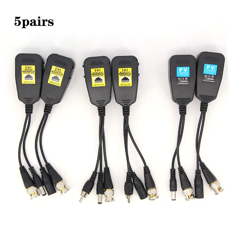 5pairs 1080P 8MP 2in1 3in1 Passive Video Balun RJ45 Transceiver Coax BNC Supply Power adapter Connector For HDTV AHD Camera