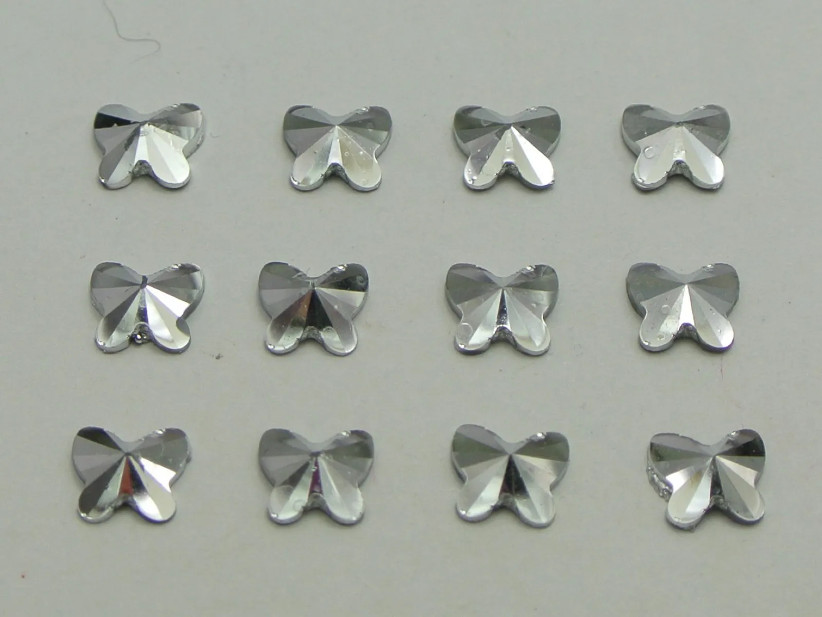 500  Silver-plate Acrylic Rivoli Butterfly Flatback Rhinestone Cabochons Gems 8mm