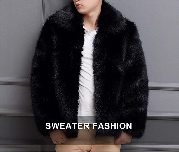 Boys White Black Faux Fur Overcoat Winter Clothing Men Warm Fur Coat Windbreaker Button Up Streetwear Oversize Male Outerwear