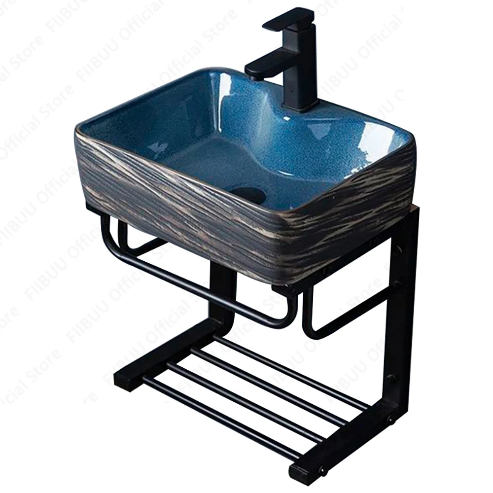 

Wall Mounted Ceramic Sink Bathroom Balcony Vessel Sink With Stainless Steel Stand Wall-hang Porcelain Wash Basin With Support