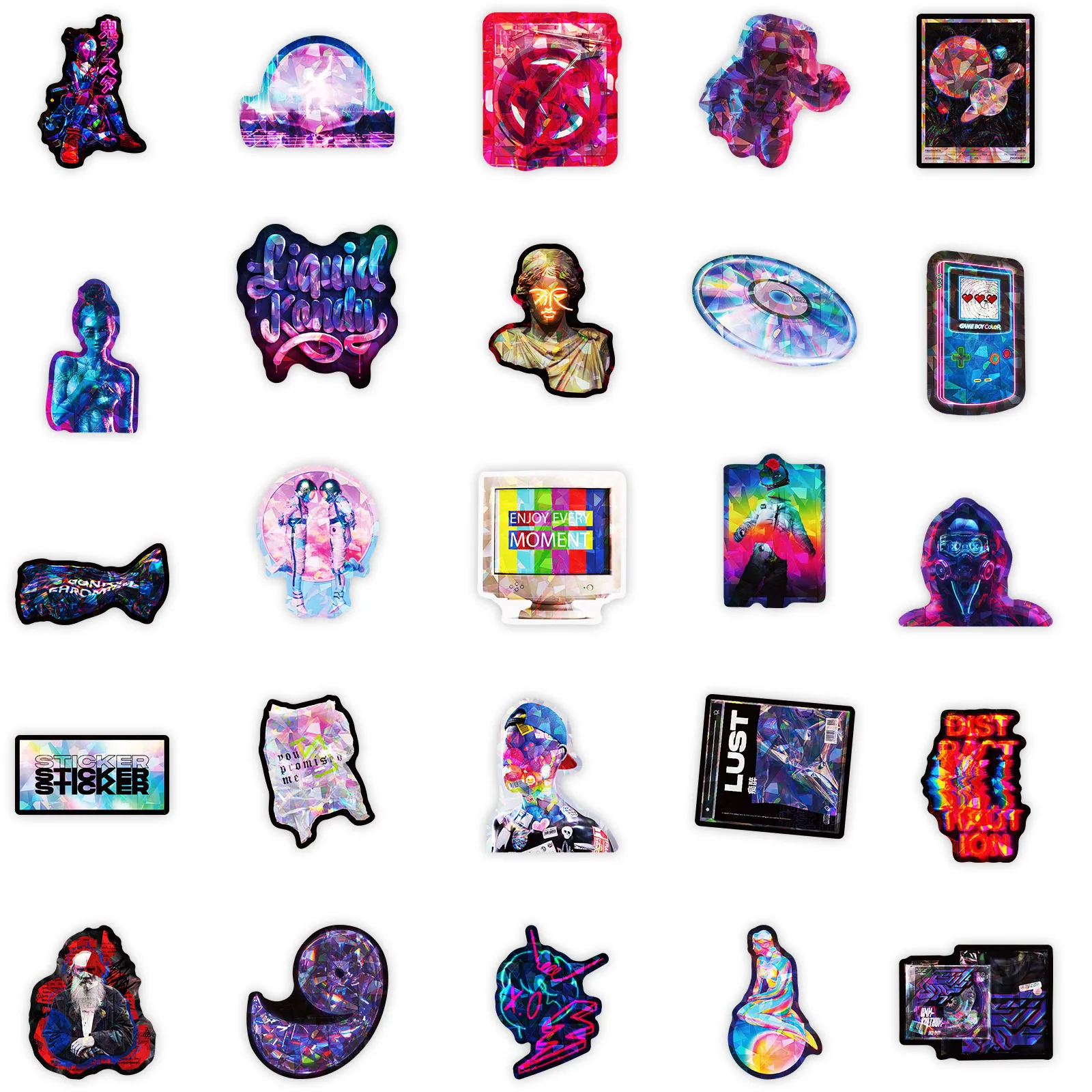 10/30/50PCS Laser Cartoon Stickers Cyberpunk Cool Style Decals Luggage Laptop Phone Guitar Car Bike Skateboard Sticker Kids Toy