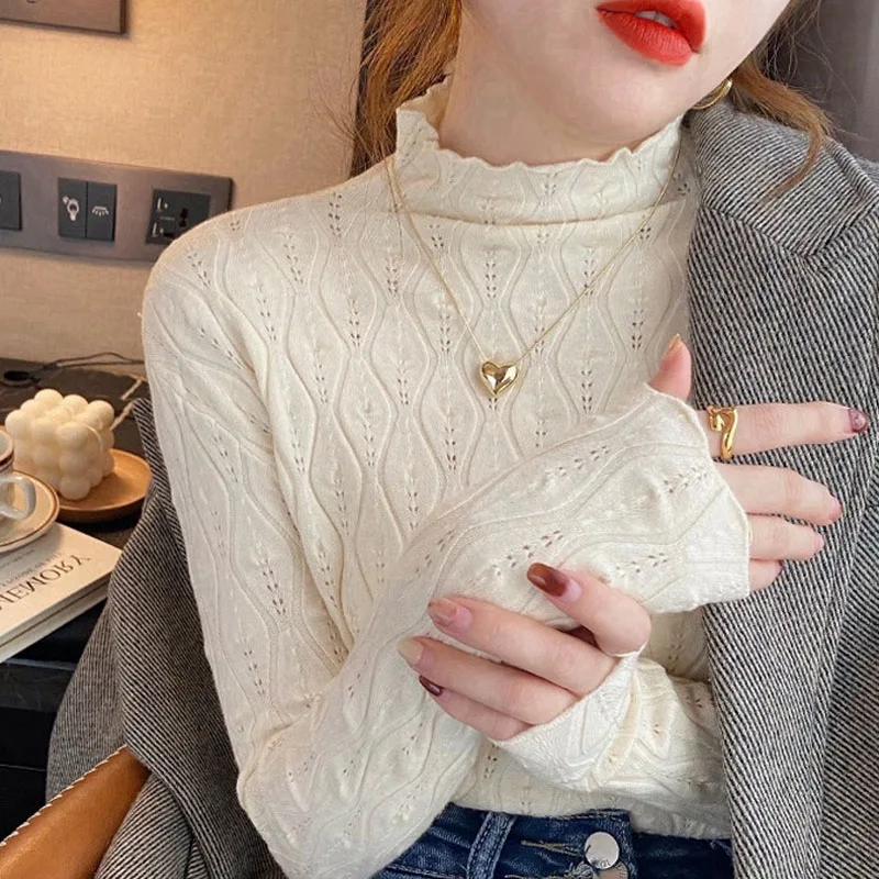 

Knitted Sweater Women Pullovers New Long Sleeve Mock Neck Black Knit Sweater Pullover Women Tops Sweaters Sueters De Mujer Q794