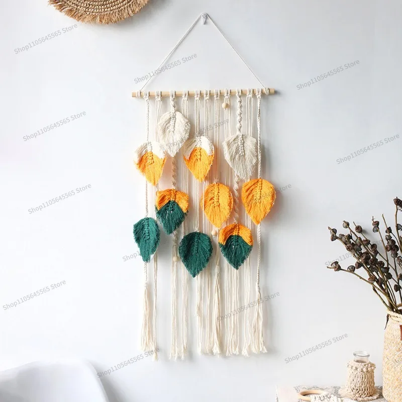 For Handmade Feather Leaf Tapestry Colorful Rope Wall Decoration Background Cloth