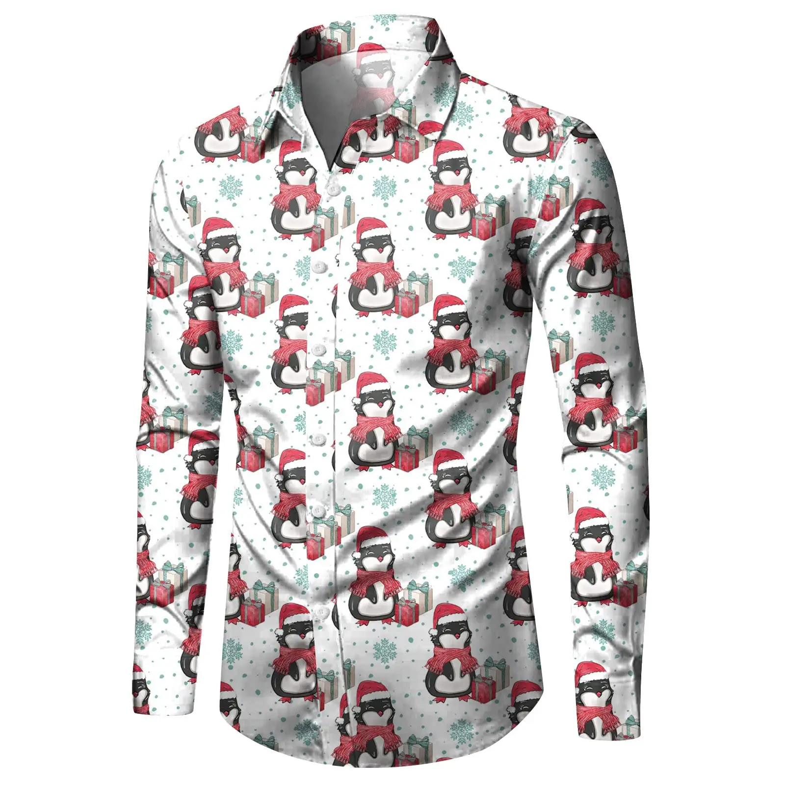 Papai noel casual camisa masculina diária outono e inverno lapela manga longa moda masculina rua festa de natal camisa de manga longa