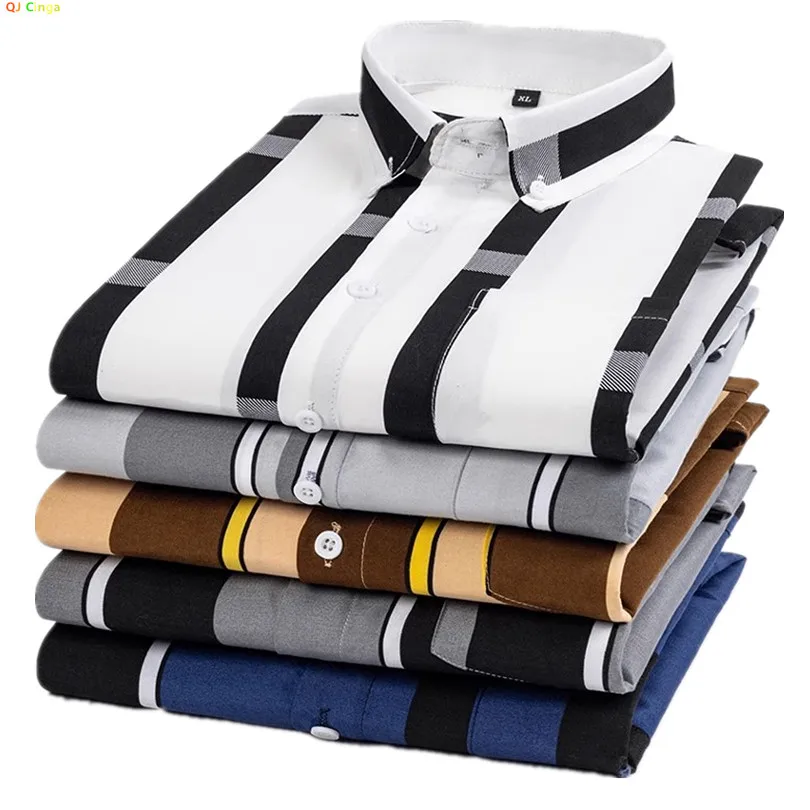 Summer Thin Men's Long Sleeve Shirt with Vertical Stripes Decoration Asian Size White Black Blue Grey Yellow Button Up Shirt