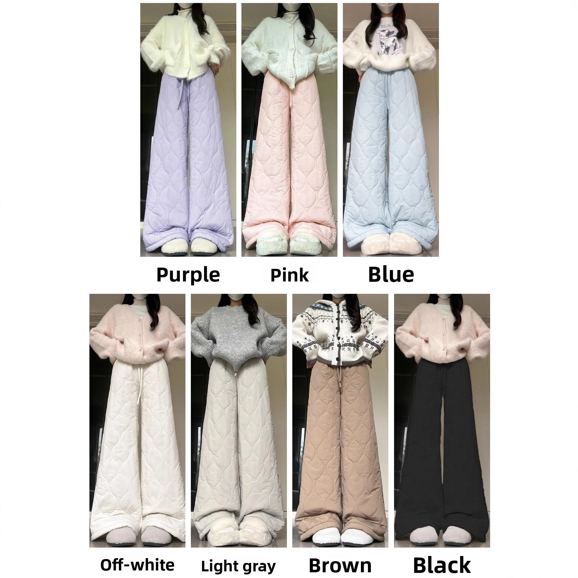 الأزرق لامب المخملية صوف مبطن عادية بنطال ذو قصة أرجل واسعة المرأة الخريف الشتاء نمط جديد دافئ مريح المرقعة أفخم بنطلون #2