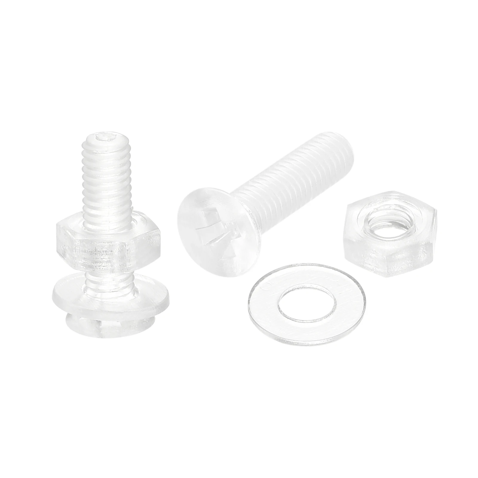 

20 Sets M3 M4 M5 M6 Plastic Phillips Machine Screws with Nuts and Flat Washers, PC Flat Head Machine Bolts Transparent