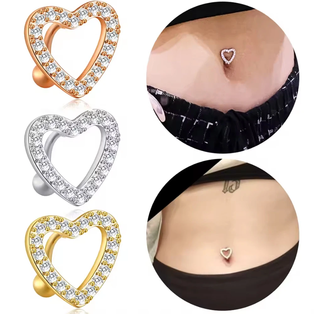 1 Stück Reverse Bar Herz Bauchnabelpiercing Nombril für Frauen Gold Rosa Kristall CZs Gebogene Bauchnabelpiercings Schmuck – Detail 4