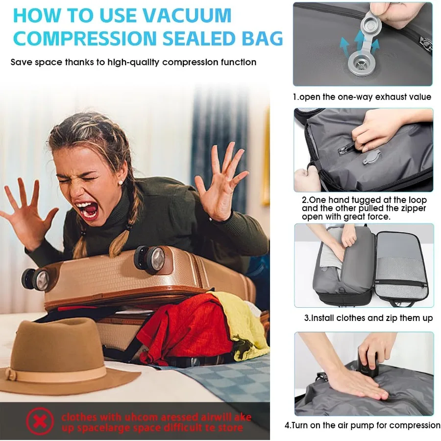 Vacuum Travel Backpack with Pump 50L Expandable Compression Backpack With Vacuum Seal 17.3 Inch Water Resistant Business Laptop