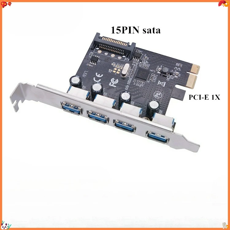 PCI-E 1X to USB 3.0 4 Port Expansion Card 5Gbps PCI Express USB3.0 Hub Adapter SATA IDE Power for Desktop PC Windows XP 7 Vista
