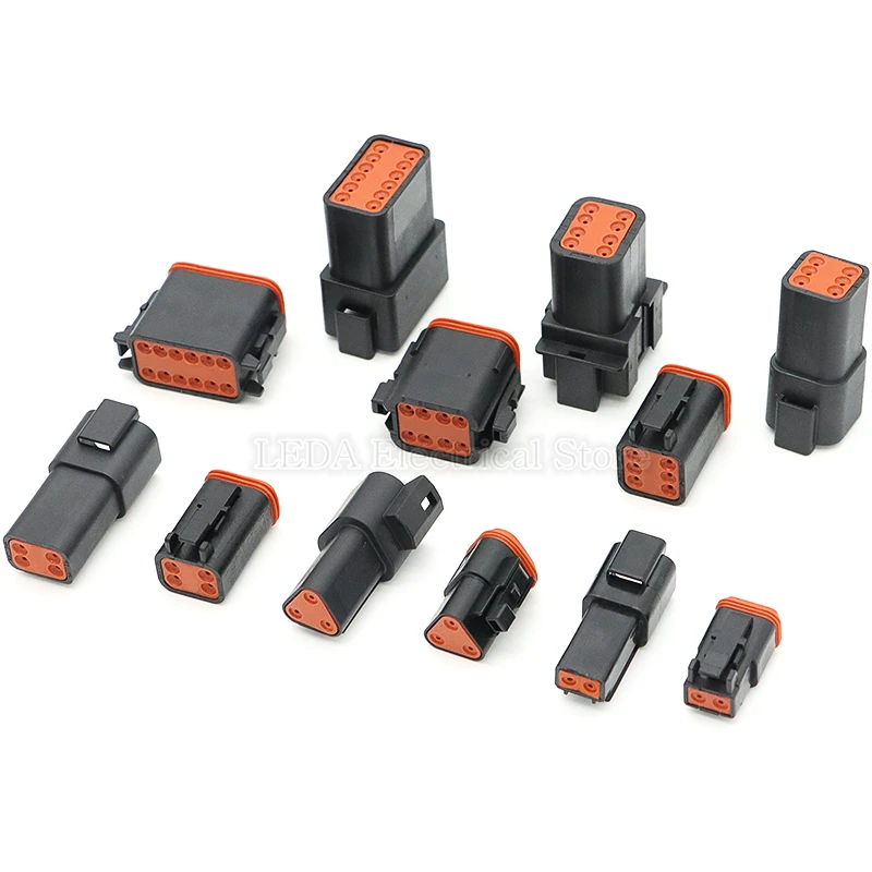 1Set DT Series Black Automotive Electrical Connectors Enhanced Seal Waterproof  2/3/4/6/8/12 Pin Male Female Plug Socket