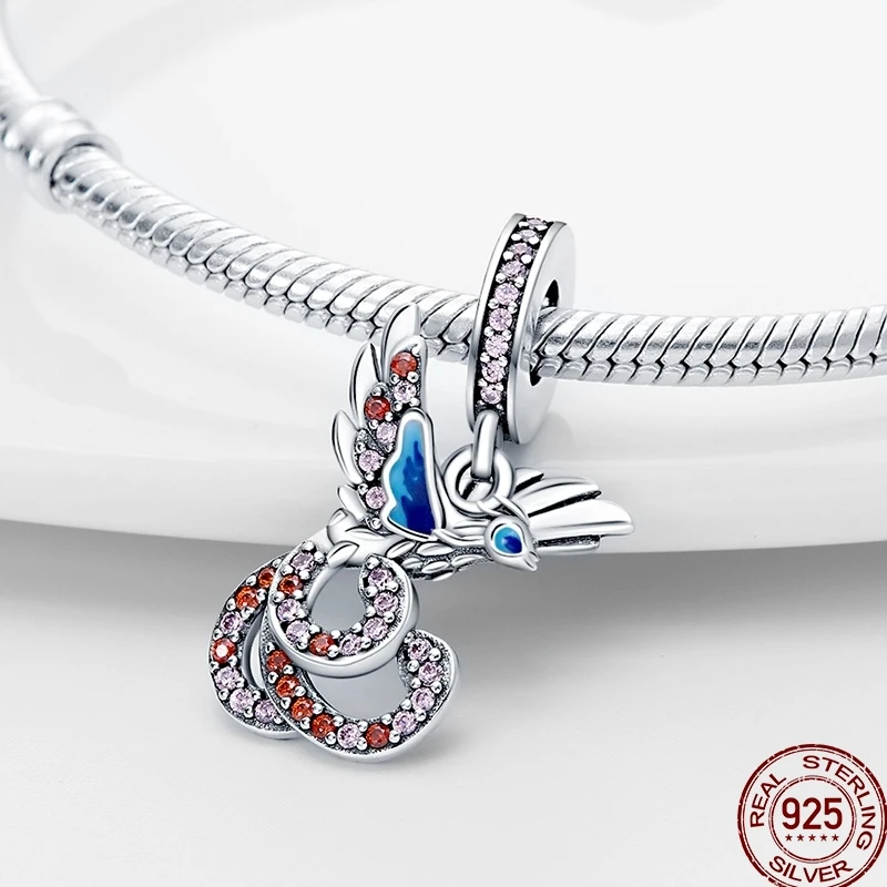 925 Sterling Silver Bird Flying Wings Bee Plant Insect Colored Zircon Charm Beads Suitable For Pandora 925 Original Bracelet