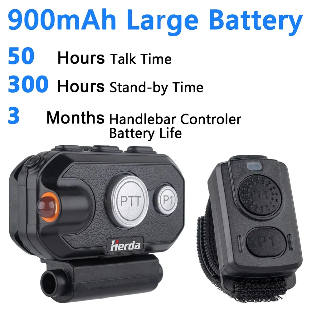 Bluetooth 5.2 Helmet Headset with Handlebar PTT Controller Built-in Torch