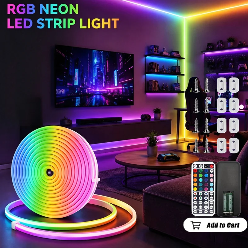 RGB LED Neon Lights with 44Keys Remote Flexible Neon Strip Lights  for Bedroom Room Decor