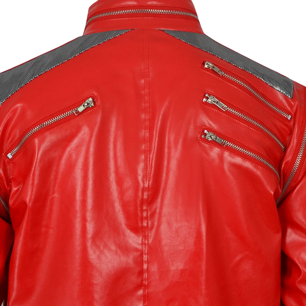Men's For Michael Jackson Cosplay Costume Red Faux Leather Jacket Iconic Pop Star Costume Halloween Theme Party Wear Clothes view 4