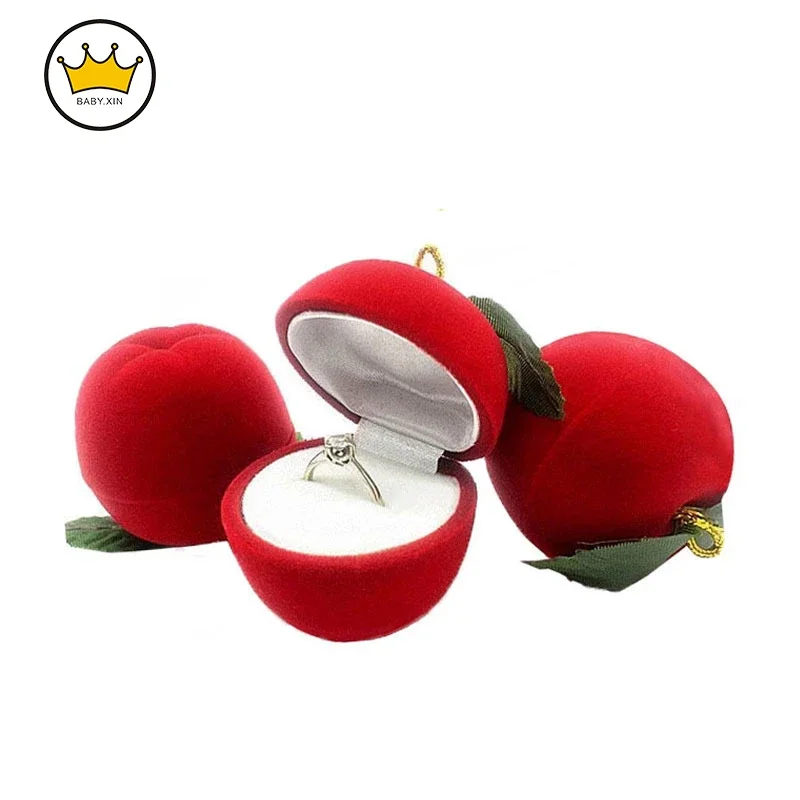 

12 шт., подарочная упаковка, шкатулка для драгоценностей в канун Рождества, милое яблоко, флокированное кольцо, шкатулка для драгоценностей, оптовая продажа, коробки для упаковки