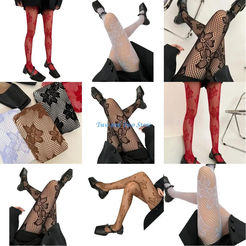 

HX6F Women Lace Patterned Tights High Waist Fishnets Leggings Net Stockings Pantyhose Thigh High Stockings Hosiery