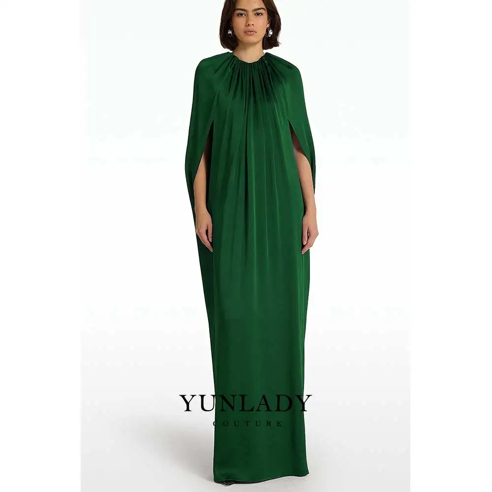 YUNLAN Green Luxury Dubai Cover Up Women Party Dress Pleated Satin Formal Evening Gown Mother Cape 2024 Saudi Abaya Dress