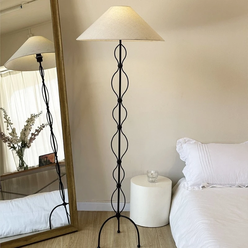 Nordic Wabi Sabi Fabric LED Floor Lamp Spiral Metal Base Living Room Study Bedroom Bedside Home Decor Sofa Corner Standing Light - view 2