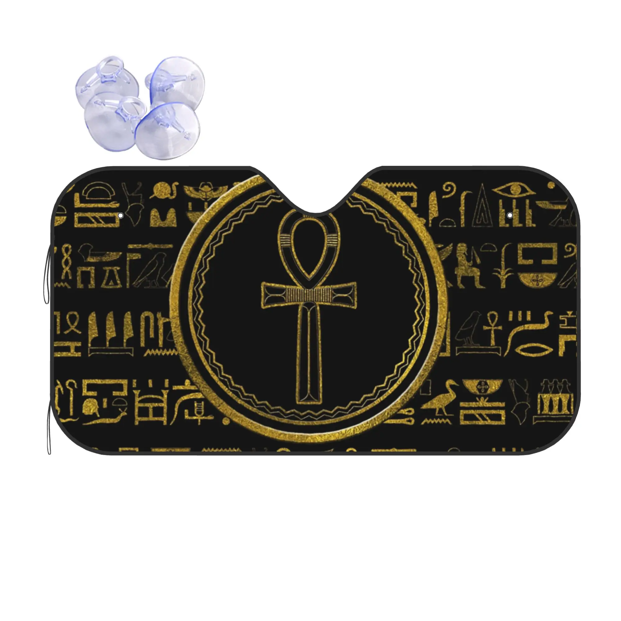 Gold Egyptian Ankh Cross Symbol Car Front Windshield Sun Visor UV Protection Car Sun Shade Aluminum Foil Car Sunshade