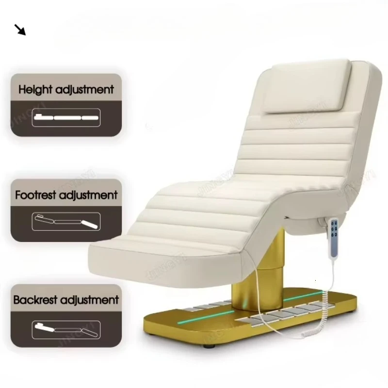 4 Motors Facial Bed Beauty Bed Reclinable Gold Base Massage Table and Bed with Foot Control
