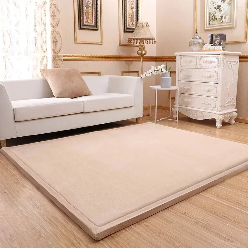 Thick Solid Color Rectangular Carpet For Living Room Ckildren Bedroom Play Rug Bay Window Soft Mat Baby Anti-fall Crawling Pads