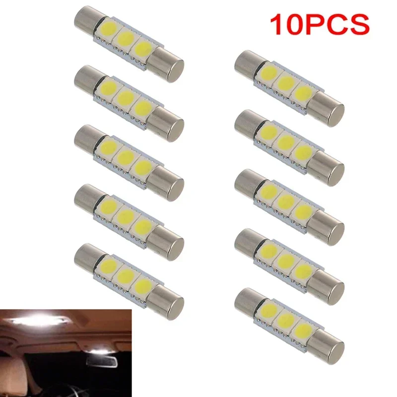 10pcs/set Car White LED 29mm 5050 3SMD Fuse Vanity Mirror Light Bulb Reading Light Accessories For 6641 TS-14V1CP