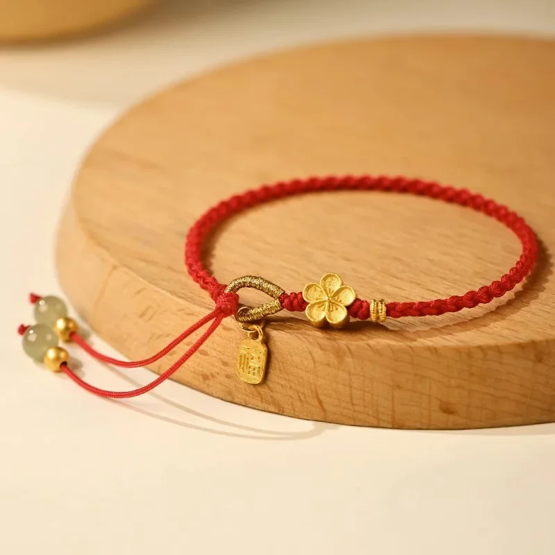 Chinese Style Hand-Woven Red Rope Bracelets for Women 2026 Peach Blossom Charms Jewelry Girls Gifts