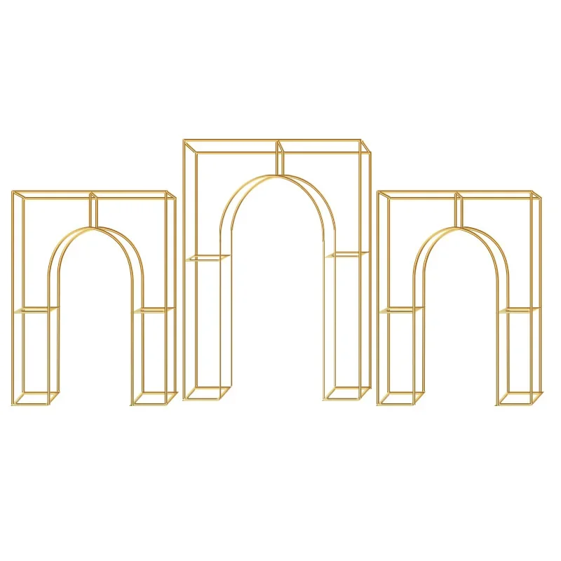 

Wedding wrought iron geometric arch, wedding flower stand gold square background ornament