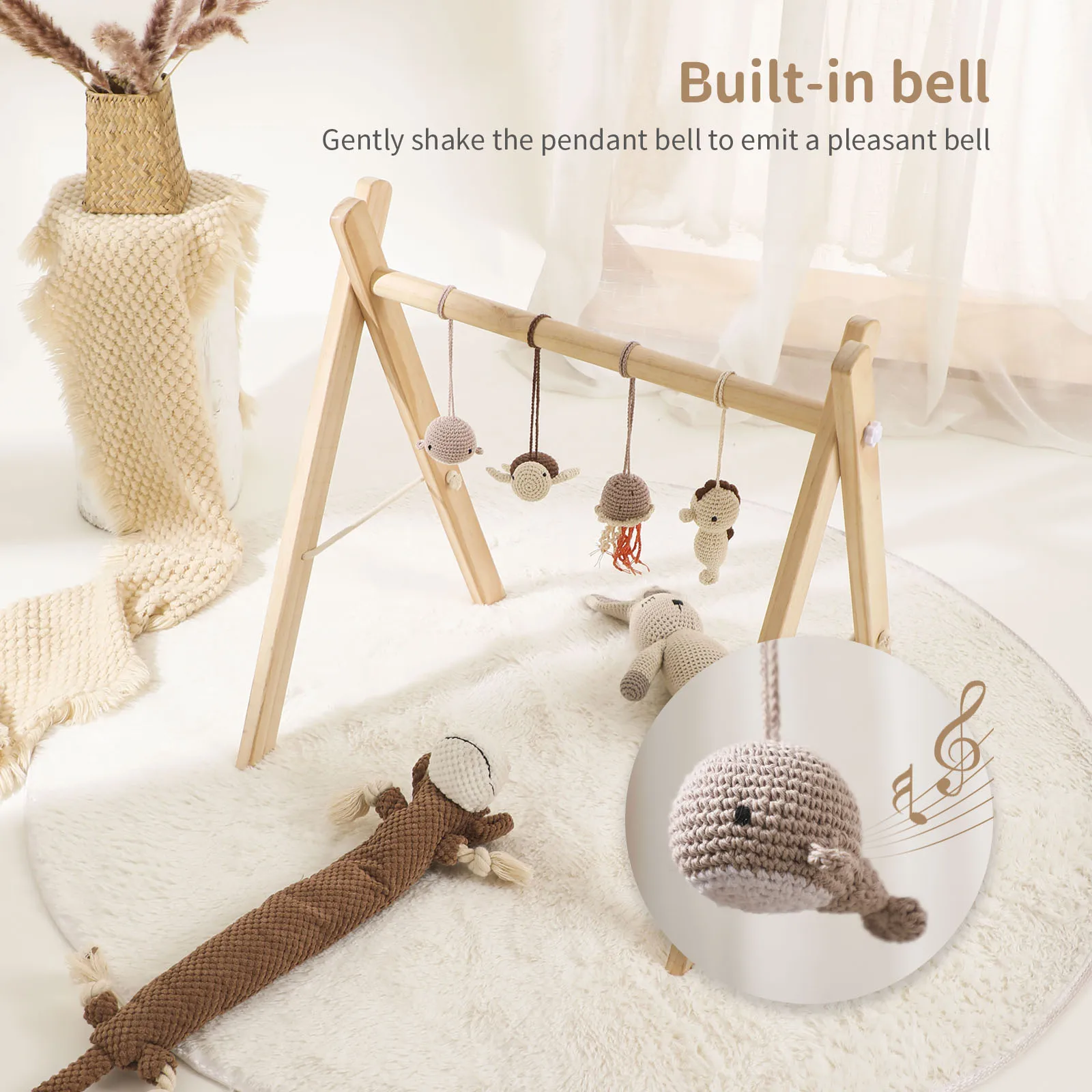 Baby Toys Wooden Play Gym Hanging Mobile Bed Holder animal Pendant Stroller Baby Toy Bell Wood Rattle Newborn Educational Toy