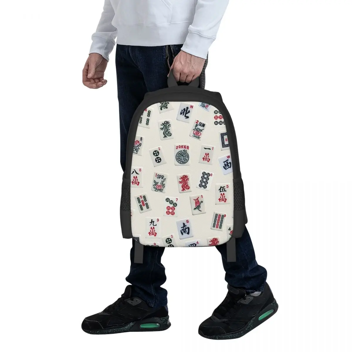 Mahjong Game Tiles Design Student Backpack School Bag Hiking Travel Daypack for Boys Girls Fashion Bookbag Shoulder Bags