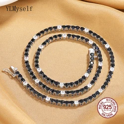 16/18 Inch (41/45 cm) Real 925 Sterling Silver Tennis Chain Necklace 3 mm wide 5pc Black Mix 1pc White Cubic Zircon Fine Jewelry