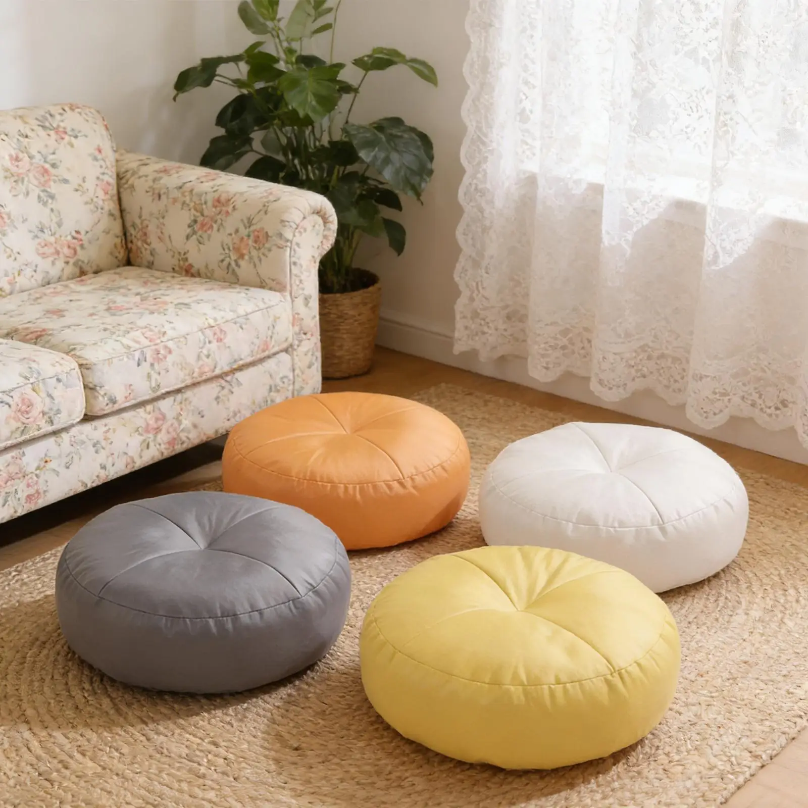 Modern Meditation Cushion Premium Tech Fabric Round Floor Pillow Soft Seat Pad for Home Living Room Bedroom Relaxation