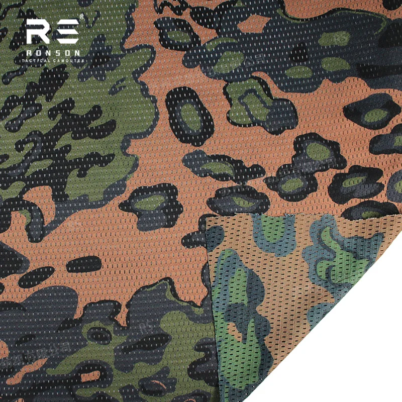 

WW2 M42 OAK LEAF Spring Camouflage Double Sided Printed Mesh Fabric 120gsm Light Weight Knitted 100% Polyester Fabric Face Mask