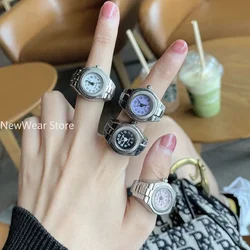 Vintage Punk Finger Watch Mini Elastic Strap Alloy Watches Couple Rings Jewelry Clock Retro Roman Quartz Watch Rings Women Men